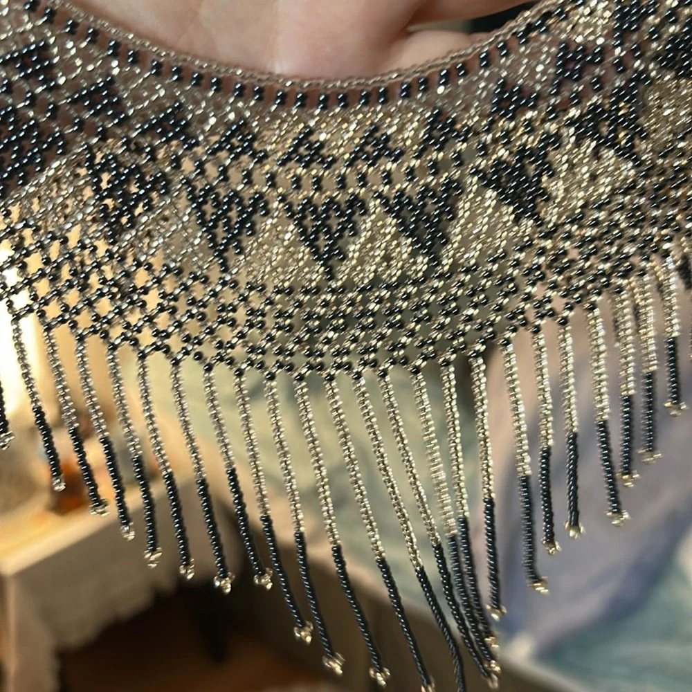 Vintage Beaded Collar Necklace Slate and Silver - Picture 10 of 14